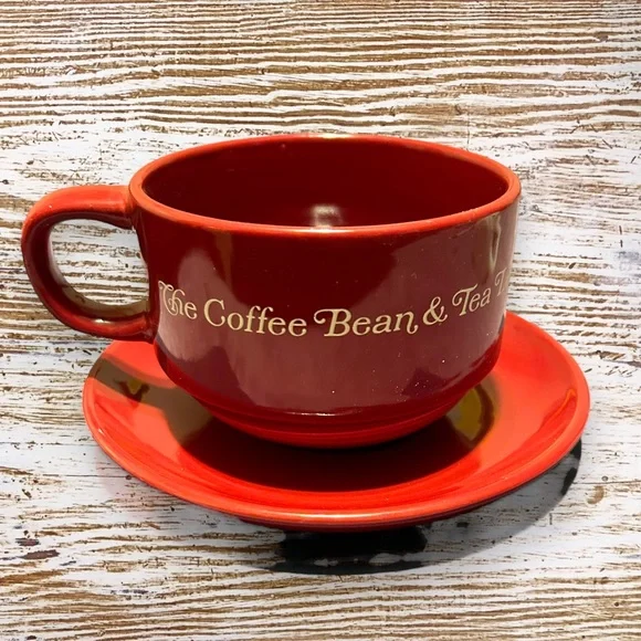 Burgundy Mug & Dish Set The Coffee Bean & Tea Leaf Cappuccino Cup Bistro - Picture 2 of 8